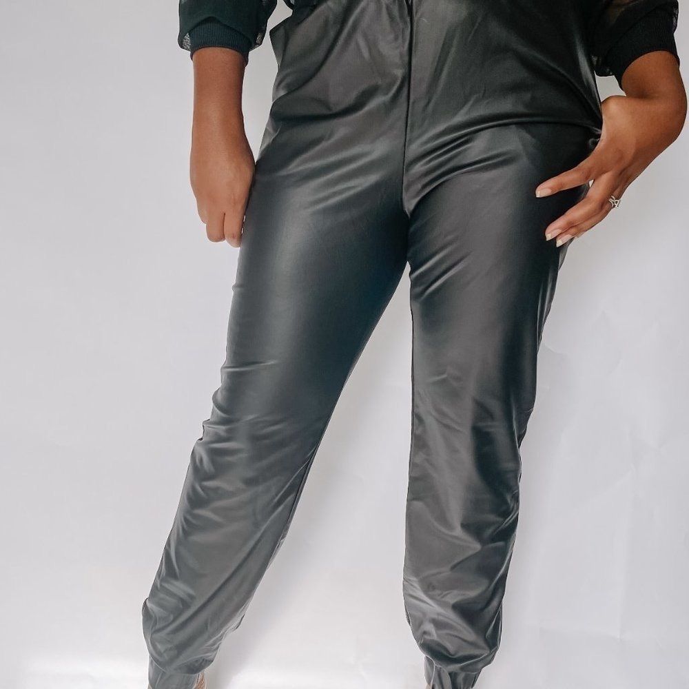 Faux Leather Jogger High Waisted Pants with Pocket